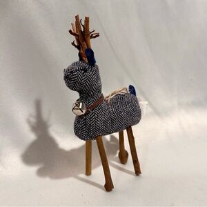 Plush Tweed Fabric Reindeer Christmas Ornament 5.5”H
